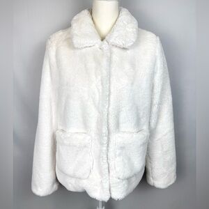 ESQUALO Teddy Jacket White Faux Fur Jacket Pockets Winter Size 6